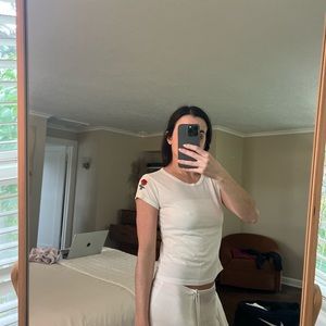 Brandy Melville White Tee with Rose